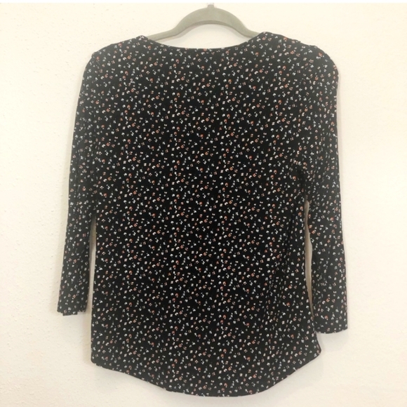 Daniel Rainn Black Top Tiny Flower Print Ruffle Accent Size PS - Picture 2 of 8